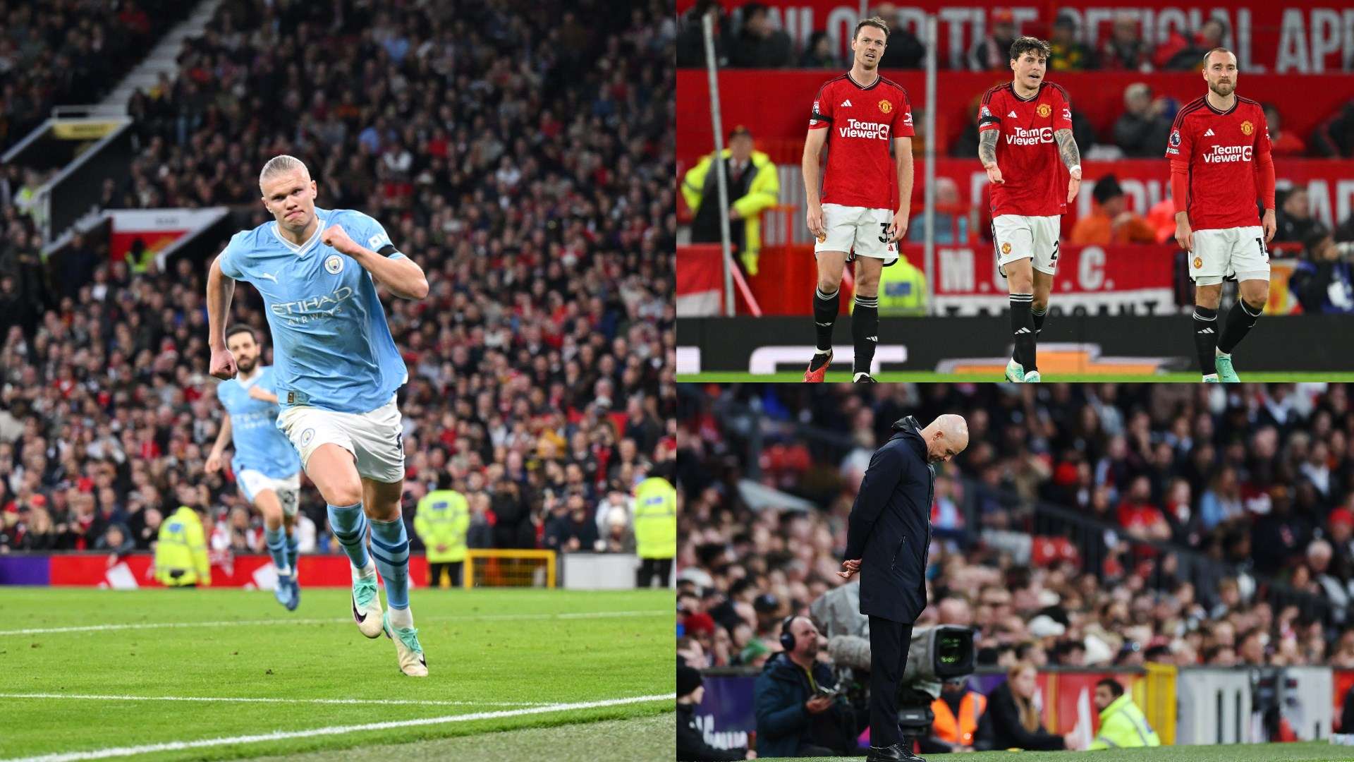 Erling Haaland, Erik ten Hag, Manchester United vs. Manchester City 29102023 GFX