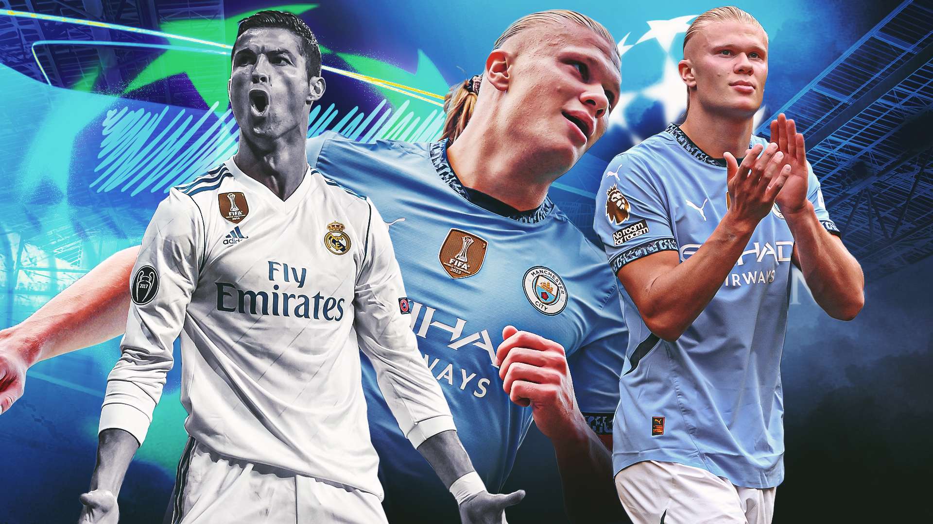 Haaland Ronaldo Champions League GFX